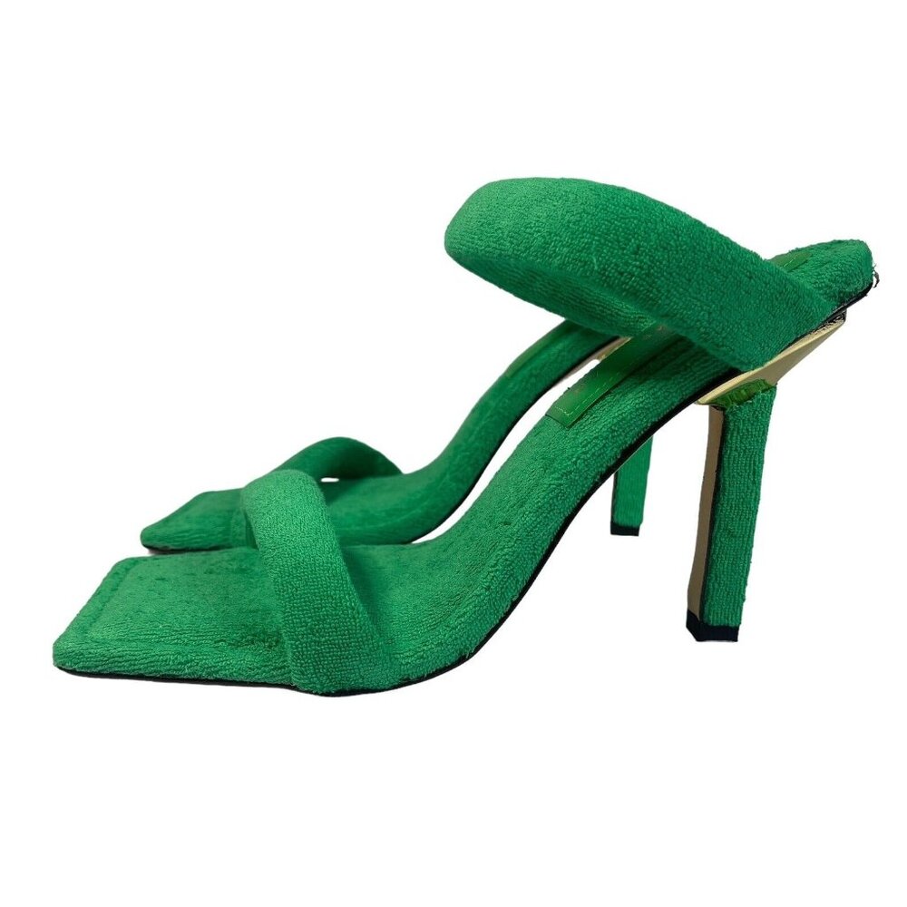 Good American Shoes Size 6.5 Heels Green Terry GA354T-X NEW Summer Vacation Pool - Picture 13 of 13